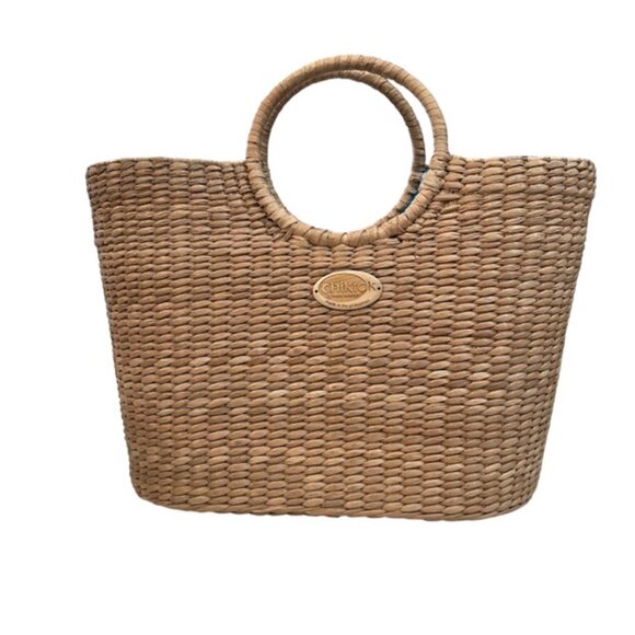 NWOT Chiktok by Nada Sawaya Hand Beaded Natural Straw Tote - Picture 5 of 8